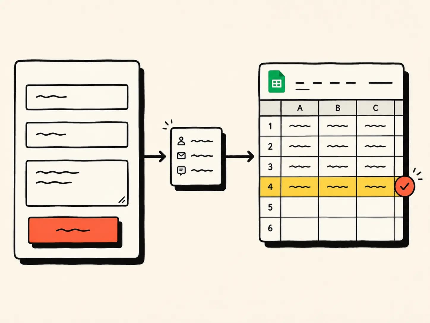A form sending submissions straight into a Google Sheet